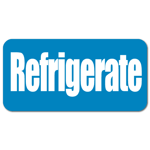 REFRIGERATE, Blue on White Gloss Paper Stickers