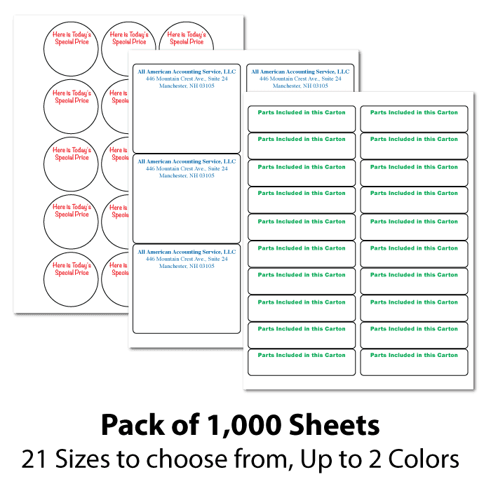Custom Printed Laser/Inkjet Sheets, Multiple Sizes to Choose from, 1,000 Sheets