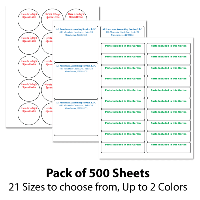 Custom Printed Laser/Inkjet Sheets, Multiple Sizes to Choose from, 500 Sheets