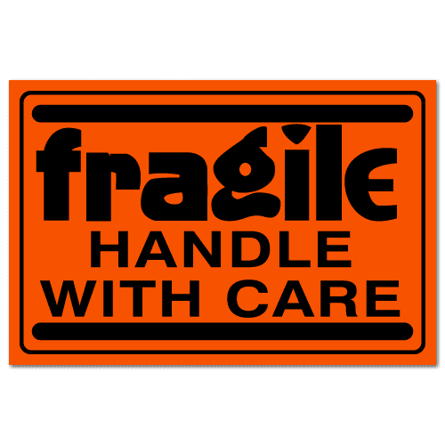 4" x 3" Fragile Handle with Care Fluorescent Stickers