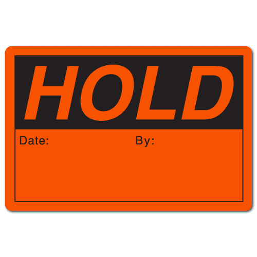 HOLD 2" x 3" Rectangle Black on Fluorescent Red Stickers