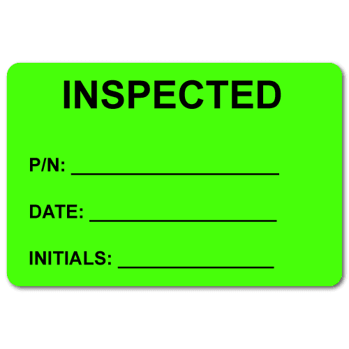 INSPECTED 2" x 3" Rectangle Black on Fluorescent Green Stickers