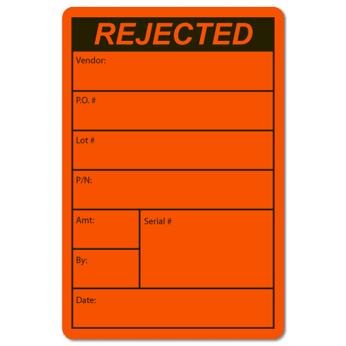 REJECTED, Vendor, Lot # Quality Control Stickers