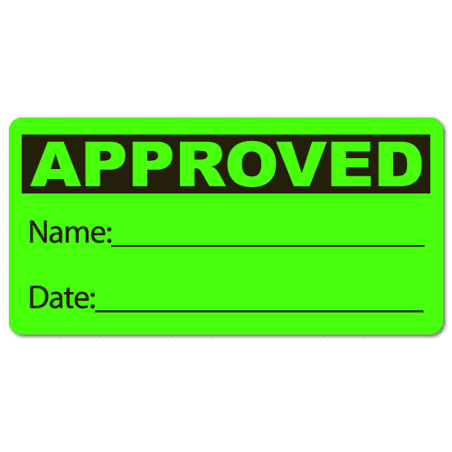 "Approved, Name, Date" Quality Control Stickers
