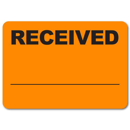 Received 2.5" x 1.75" Black on Fluorescent Orange Labels