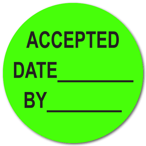 1.5" Circle Accepted / Date / By Green Dayglo Labels