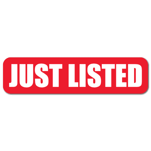 Red and white Just Listed rectangular stickers