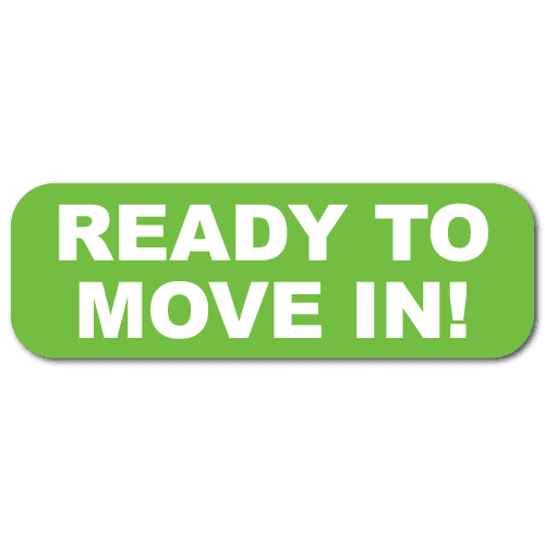 "READY TO MOVE IN!" Green on White Gloss Paper Stickers