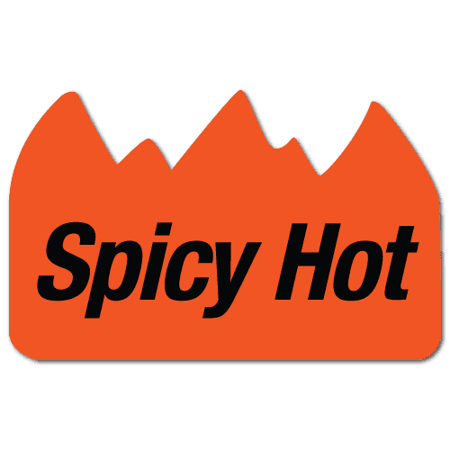 SPICY HOT fluorescent red warning labels on a roll