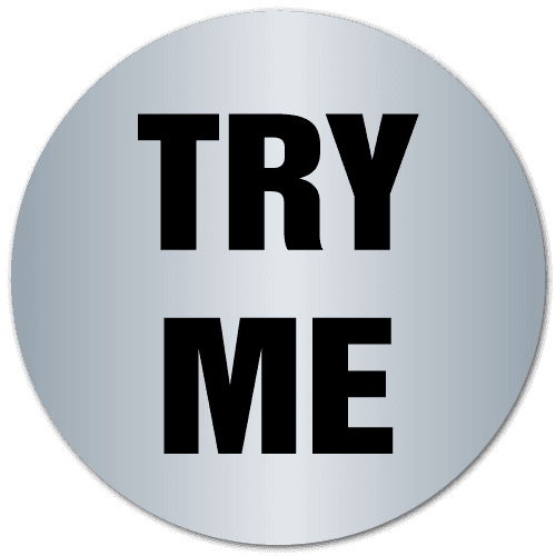 "TRY ME" Shiny Silver Foil Circle Labels