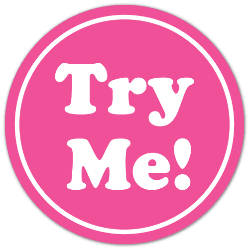 TRY ME White on Pink Circle Stickers