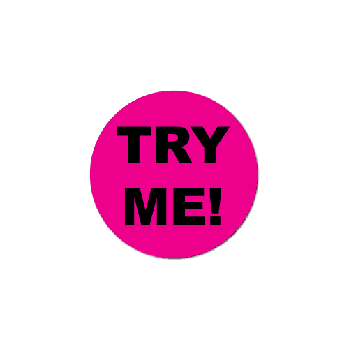 "TRY ME" Fluorescent Pink Circle Labels