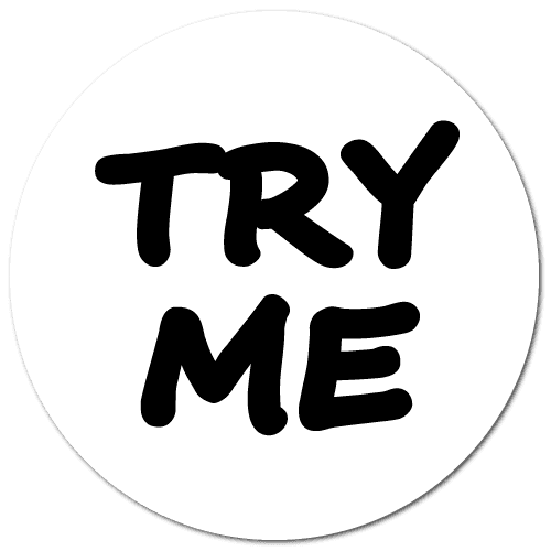 "TRY ME" White Circle Labels