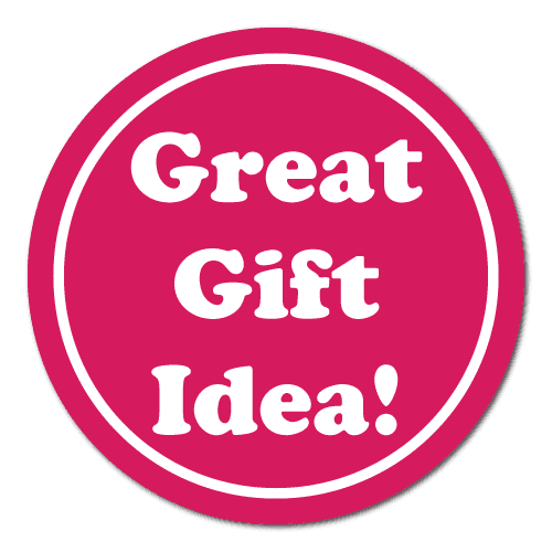 "Great Gift Idea" White on Pink Circle Labels