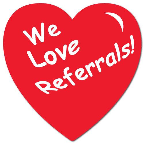 "We Love Referrals" Heart Shape Stickers