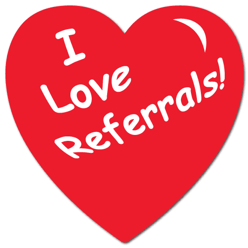 "I Love Referrals" Heart Shape Stickers