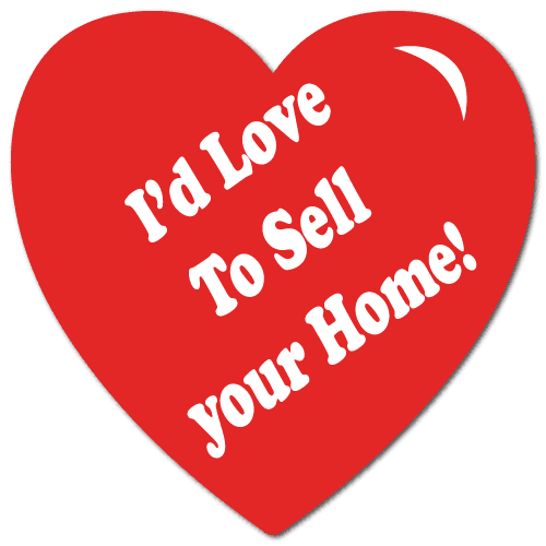 I'd Love to Sell Your Home heart shape stickers on a roll