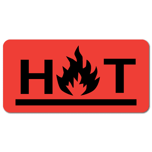 1" x 0.5" HOT Warning Stickers
