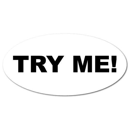 "Try Me" Oval White Stickers