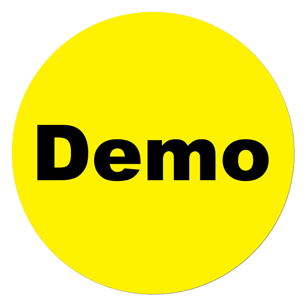 Black on yellow gloss circle Demo stickers on a roll