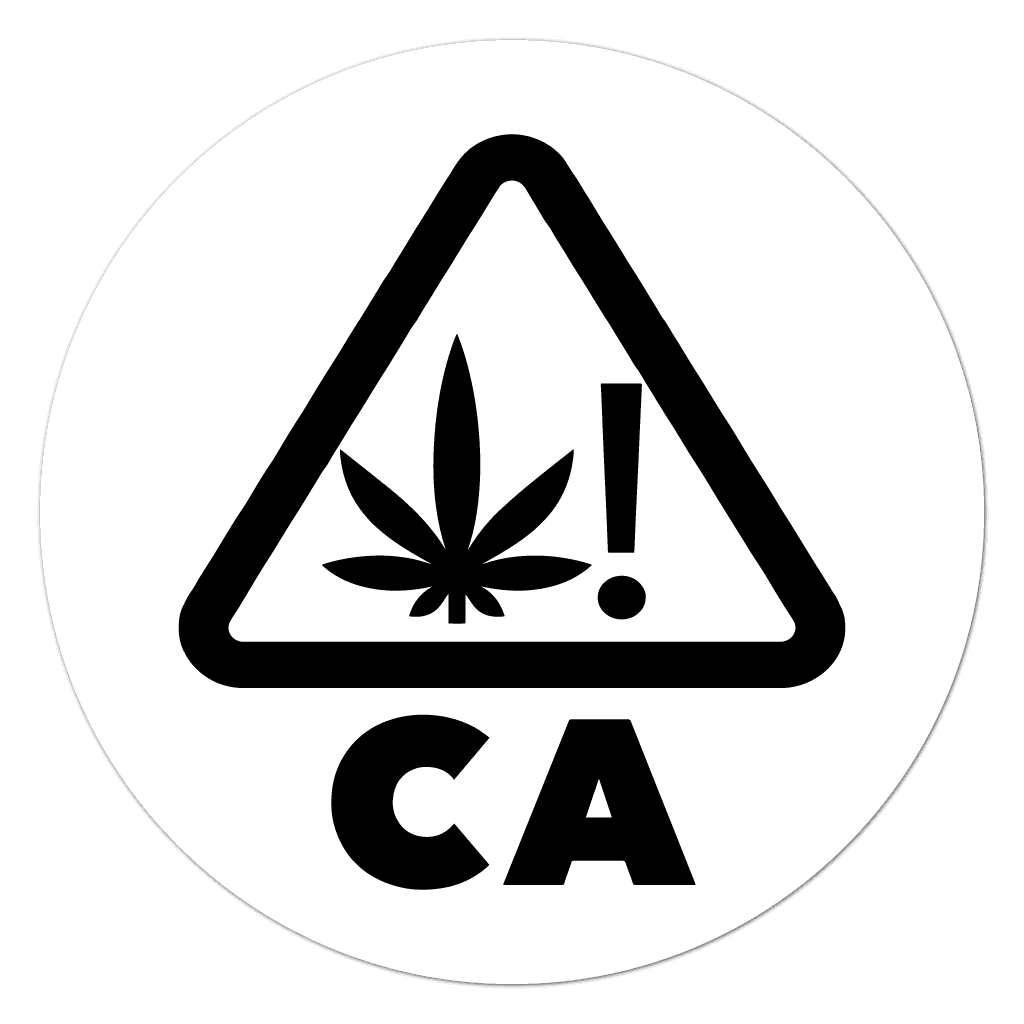 California cannabis warning symbol sticker on a white background