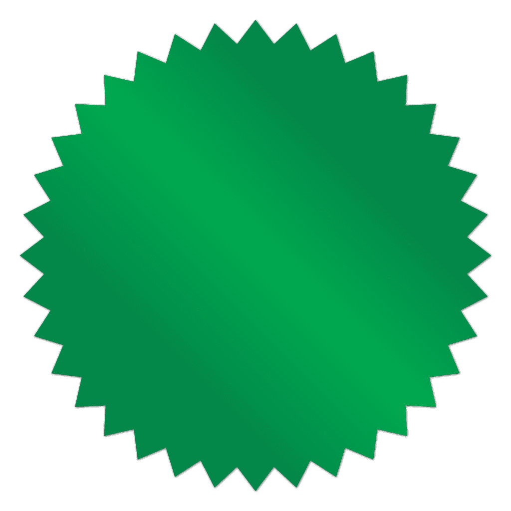 Shiny green foil notary and certificate sticker with burst edge