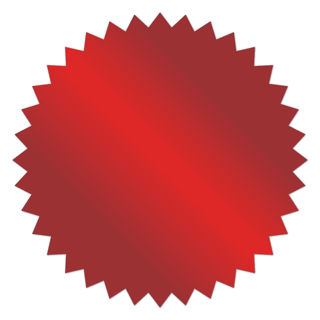 Shiny red foil burst circle blank stickers on a roll