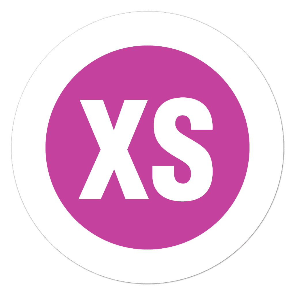 Purple circular XS extra small garment sticker on a roll