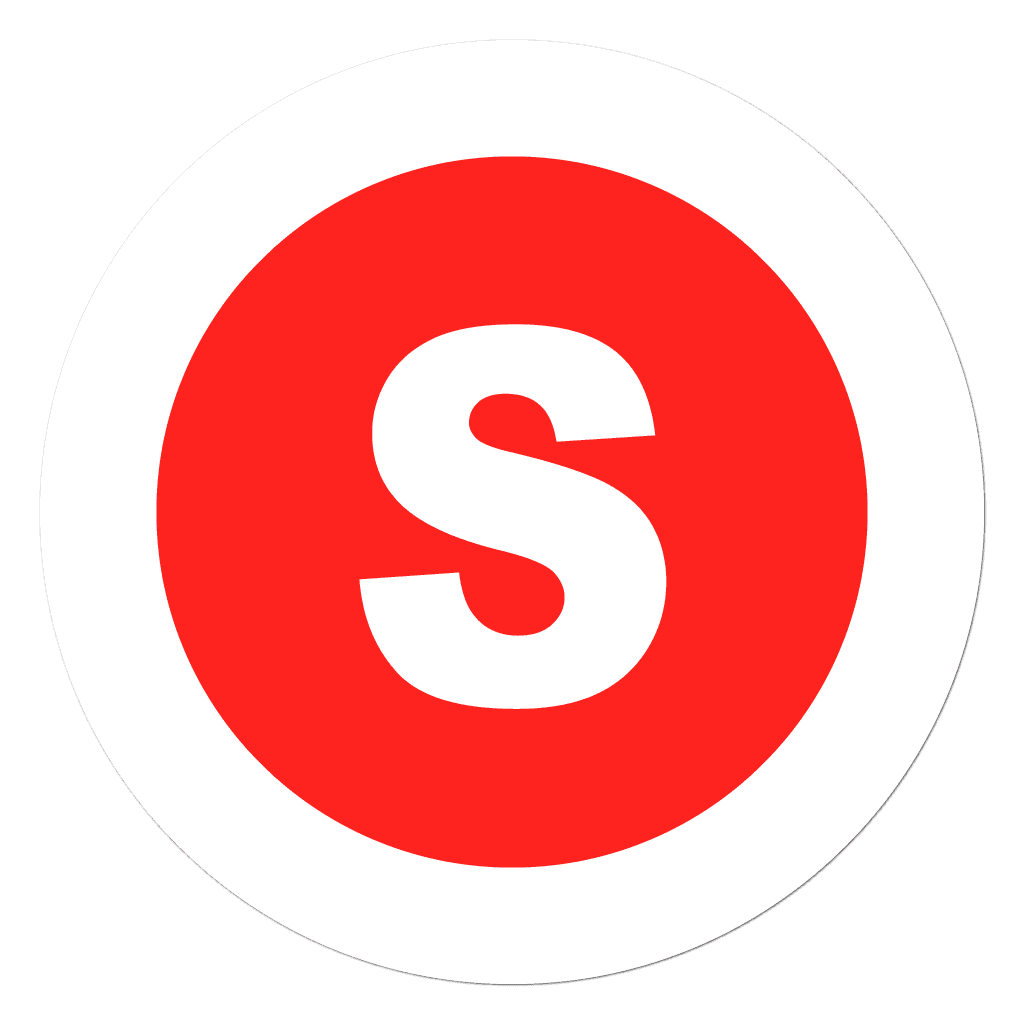 Red circular size S garment sticker on a roll