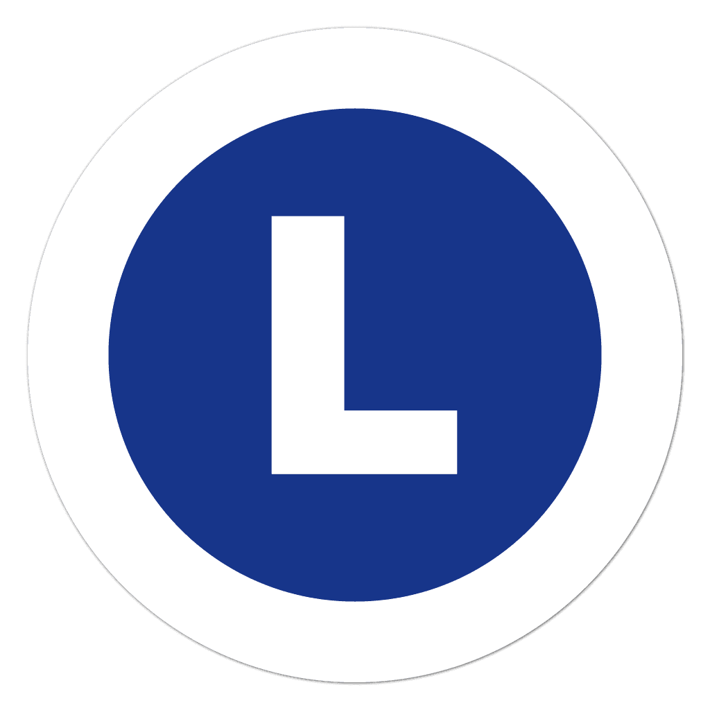 Blue roll of large size L garment stickers for retail clothing