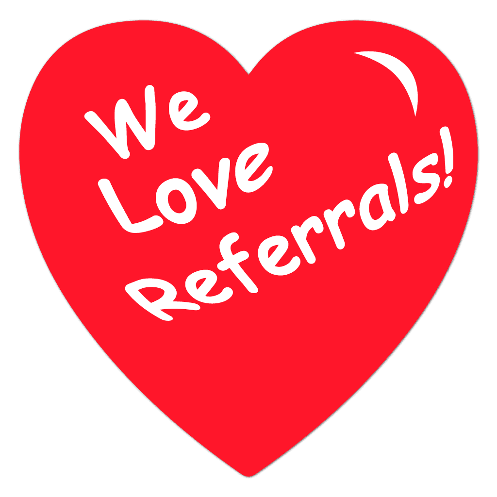 We Love Referrals heart sticker roll