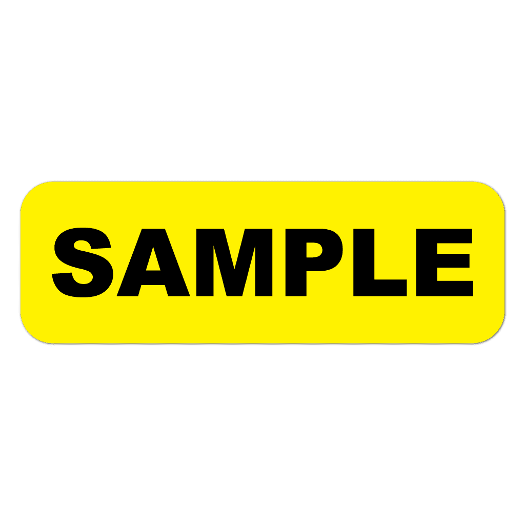 Yellow SAMPLE sticker on a roll for retail product testing